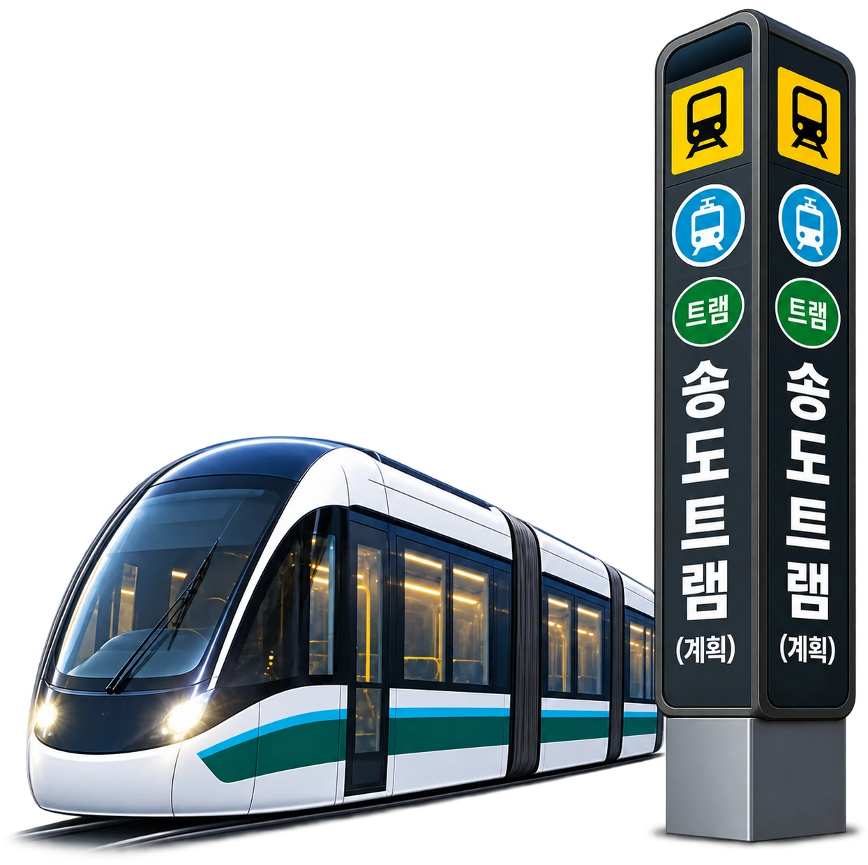 송도트램(계획) 정거장 기둥과 트램